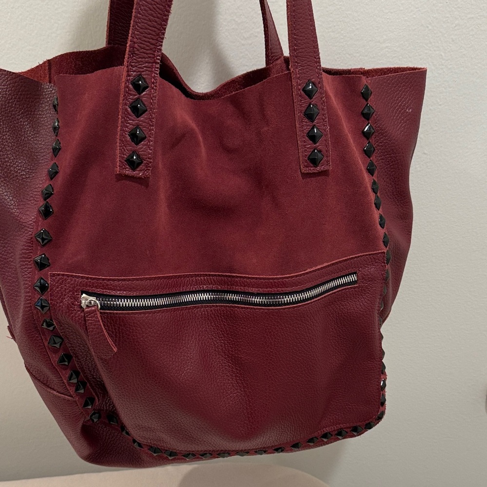 Elegant Maroon Tote Bag with Black Studs